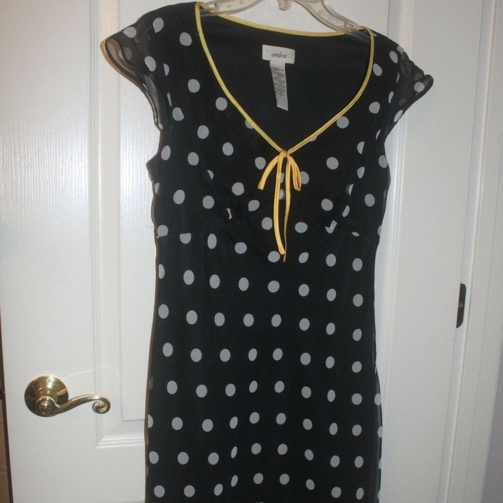 Ombre sleeveless dress  black white polka dot Yellow Trim Size 9/10 Excellent